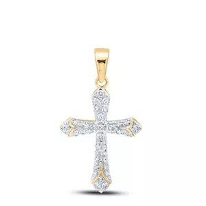 10kt Yellow Gold Womens Round Diamond Cross Pendant 1/3 Cttw - Picture 1 of 1