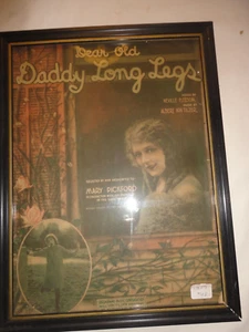 Vintage Framed 1919 Sheet Music "Dear Old Daddy Long Legs" ~ 10" x 12 1/2" - Picture 1 of 5