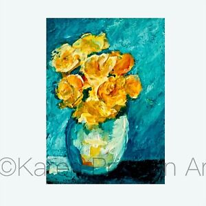 ACEO ATC Original Painting Yellow Floral Flowers 