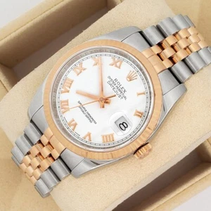 Rolex Datejust 36mm White Roman Dial 2-Tone Rose Gold/Steel Jubilee 116231 Watch - Picture 1 of 7