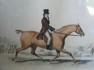 Antique 19th Century Hand Colored Engraving of Equestrian Scene " Road Riding "