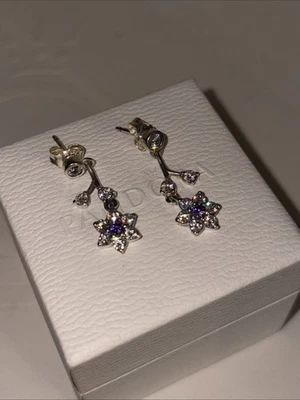 Auténticos Pendientes Pandora Púrpura Forget Me Not Flower Circonita cúbica #290691ACZ Foto 1 de 4