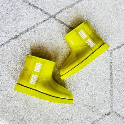 UGG Mujer Transparente Mini Bota Amarillo Neón Impermeable Botines de Lluvia Talla 7 Foto 1 de 4