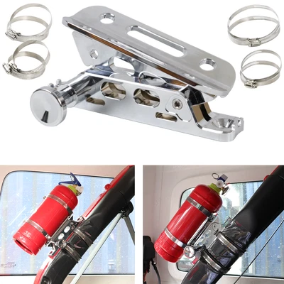 For Jeep Wrangler UTV Chrome Fire Extinguisher Holder Mount Bracket W/ 8 Clamps — 第 1/4 张图片