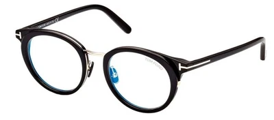 Tom Ford FT 5784 DB 001 Shiny Black Round Optical Blue Block Eyeglasses New 48mm - Image 1 of 4