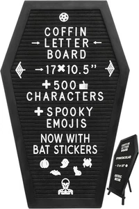 Coffin Letter Board Black +3D Bat Stickers +650 Characters, Spooky & Seasonal Em - Picture 1 of 9