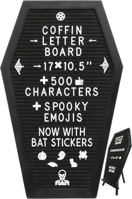 Coffin Letter Board Black +3D Bat Stickers +650 Characters, Spooky & Seasonal Em - Image 1 of 4