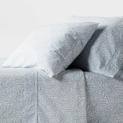 King 250 Thread Count Organic Percale Sheet Set Blue Floral - Threshold: - Image 1 of 4