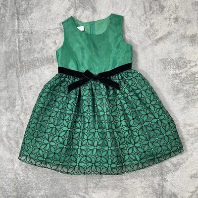 Bonnie Baby Green Black Sparkle Special Occasion Christmas Dress Girls Sz 24 Mos - Image 1 of 4