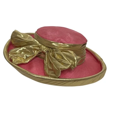 Impresionante Sombrero de Paja Rosa y Dorado para el Sol Ala Floja Detalle de Lazo Elegante Ocasión Foto 1 de 4