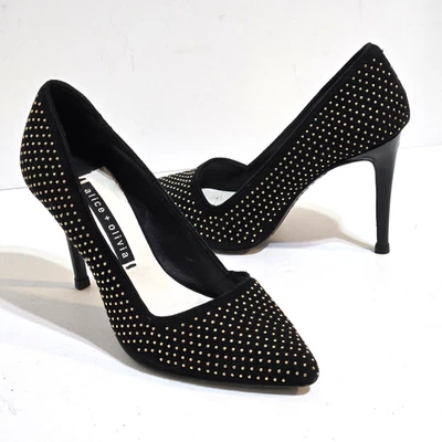 Alice + Olivia Gold Studs Pumps 3.75" stiletto Heel suede leather 35.5/5.5 READ - Image 1 of 4