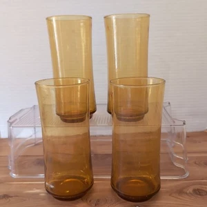 Vintage MCM 16 oz Libbey Amber/Gold Bolero Tumblers - Set of 4 - Picture 1 of 5