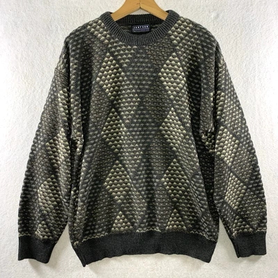 Vintage 90s Jantzen Men Textured Knit Sweater Sz L Grunge Grandpa Geometric - Image 1 of 4