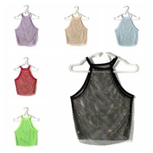Lady Rhinestone Halter Tops Vest Camisole Sleeveless Dressy Sparkle Tank Top - Picture 1 of 20
