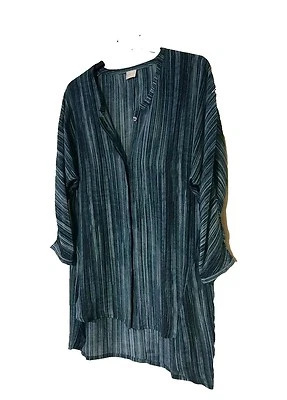 POETRY RRP£139 100% SILK BLUE BLACK STRIPE TUNIC BLOUSE TOP SHIRT LADIES UK 8 - Image 1 of 4