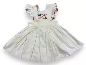 Vtg 30s 40s Girl’s Ruffle Pinafore Dress Apron Cross Stitch Strawberries Cat Eye - Picture 1 of 12