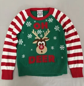 Christmas Holiday Sweater Long Sleeves Boy’s Size XS(4-5) Green/Red Striped - Picture 1 of 6