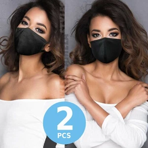 2 Stück - Schwarz 100% Baumwolle Dreilagig Erwachsene Gesichtsmaske - Wiederverwendbar Waschbar Unisex - Bild 1 von 9