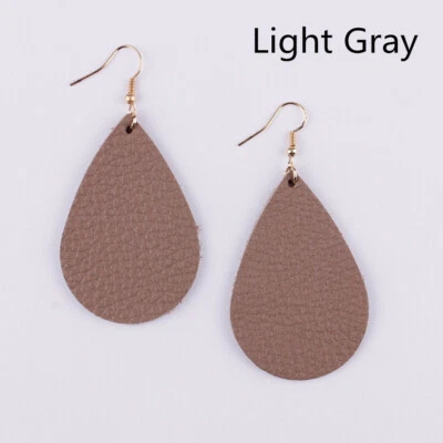 Boho Teardrop Genuine Leather Hook Earrings Women Water Drop Fall Jewelry Gifts - Image 1 of 4