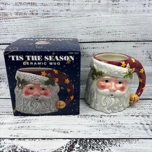 Taza de cerámica Tis the Season Santa 20 oz artículo 473625 Susan Winget pintada a mano 2001 - Imagen 1 de 11
