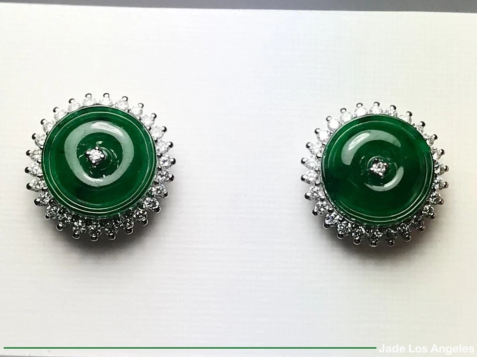 Aretes de diamantes de oro blanco de 18 quilates de jadeíta verde esmeralda Donut 25,09 quilates Foto 1 de 1