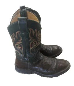 Justin Brown And Black Leather Cowboy Boots Mens 12 - Picture 1 of 5