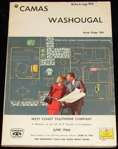 1966 WASHINGTON TELEPHONE DIRECTORY, CAMAS, WASHOUGAL, AREA CODE 206 - Picture 1 of 1