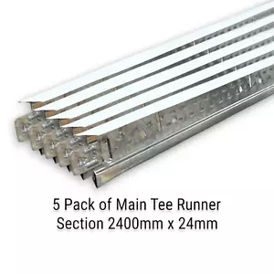 5Pcs White Main Tee Section Runner 2400mm Suspended Ceiling Grid Component Bar - Picture 1 of 5