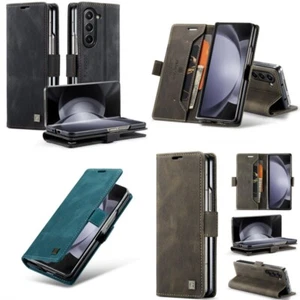 For Samsung Galaxy Fold5 Fold4 Retro Frosted Soft Leather Card Slot Case Cover - Picture 1 of 10