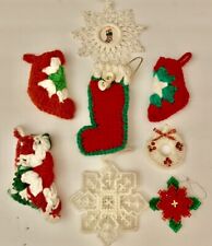 +Lot of 8 Vtg Handmade Crocheted Christmas Stocking Ornaments Granny Square Mesh