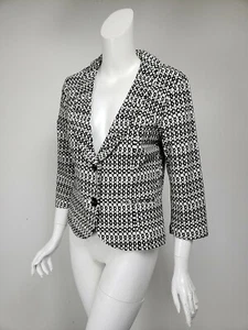 CABI Black/White Print Cotton Canvas Single Button Shawl Collar Jacket Blazer 8 - Picture 1 of 3