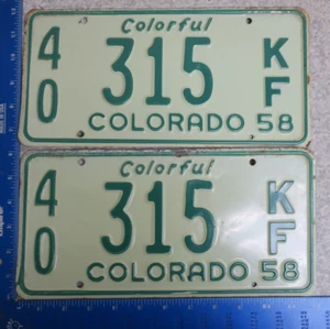 Colorado License Plate Pair Set Tag 1958 58 Truck Trk Gunninson County 40 315 KF - Picture 1 of 2