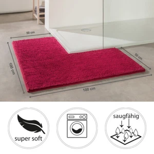Rutschfeste Eck Badematte (Mikrofaser) 50x100x100cm - Waschbar, Chenille Burgund - Bild 1 von 5