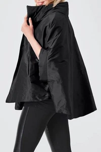 PLANET By Lauren G Black 100% Silk DUPIONI CHIC CAPE Jacket O/S New $495 - Picture 1 of 9