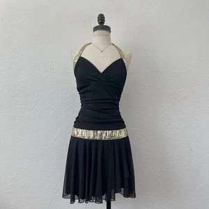 Vintage 2000’s Ruby Rox black and gold sequin halter mini dress Sm - Picture 1 of 8