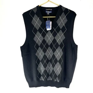 Club Room Cashmere Sweater Vest Men’s Size L Black/Gray Argyle Pullover - Picture 1 of 8