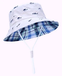 Durio Beige con Peces Azul Marino UPF 50+ Protección Solar Ala Ancha Cubo Sombrero para el Sol •NUEVO• - Imagen 1 de 10