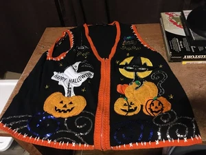 WOMEN’S EXTRA LARGE SWEATER VEST HALLOWEEN ZIPPER HOLIDAY EDITIONS / WRONGWAY052 - Picture 1 of 9