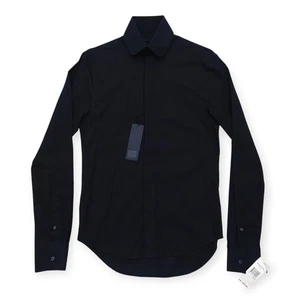 KARL LAGERFELD Dress Shirt Men 15.5 Black Button Down Round Coller Hidden Button - Picture 1 of 19