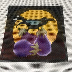 Patty Paints handbemalte Nadelspitze Leinwand schwarze Krähe Vogel Aubergine Vollmond - Bild 1 von 1