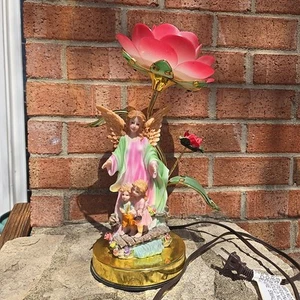 Vintage Resin Fairy Angel Brass Glass Lamp RARE - Picture 1 of 24