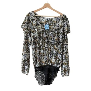 Free People Damen Body XS schwarz Blumen Bluse Langarm neu mit Etikett $ 78 - Bild 1 von 8