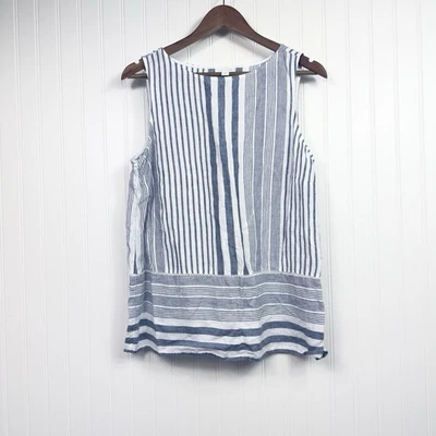 Blusa túnica sin mangas J. Jill Love de lino a rayas blanca azul talla mediana Foto 1 de 4