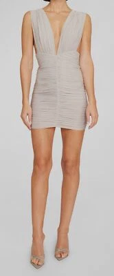 $1200 Alex Perry Para Mujer Gris Keanan Acanalado Lycra Mini Vestido Talla 16 Foto 1 de 4