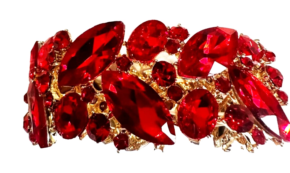 Preciosa pulsera de noche de cristal rojo rubí elástico Foto 1 de 2