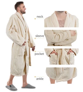 Tirrinia Men Super Soft Warm Microfiber Fleece Plush Bathrobe Spa Robe with - Picture 1 of 6