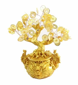 Feng Shui 7.5" Tall Money Tree Dragon Pot w/ Gold Coins Decor. for Luck / Wealth - Picture 1 of 5