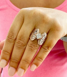 14K SOLID HEAVY ROSE GOLD PRINCESS CUT DIAMOND ENGAGEMENT RING SOLITAIRE 0.75ct - Picture 1 of 12