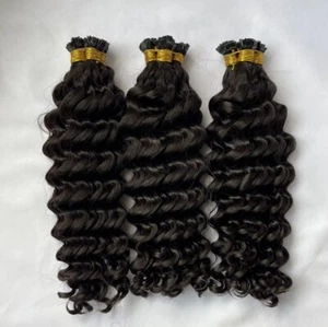 Cheratina punta piatta Remy naturale ondulata 100% Remy estensione capelli umani fusione 100 g - Foto 1 di 18
