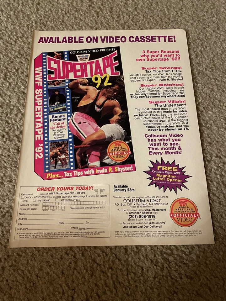 De colección 1992 WWF SUPERTAPE 92 VHS Video IMPRESIÓN ANUNCIO HIT MAN BRET HART Años 90 Foto 1 de 1